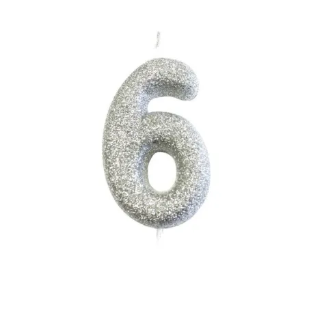 Candela numero 6 glitter argento per compleanni, anniversari e altre occasioni