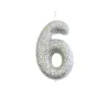 Candela numero 6 glitter argento per compleanni, anniversari e altre occasioni