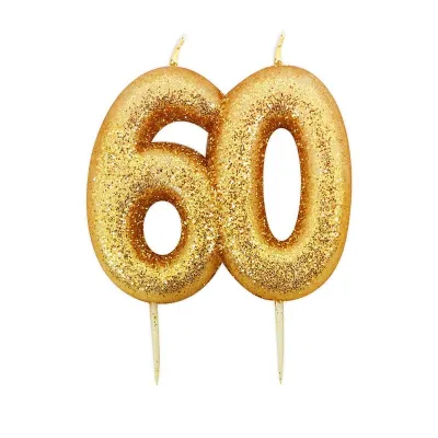 Zahlenkerze 60 Gold Glitzer für Geburtstage, Jubiläen und andere Anlässe