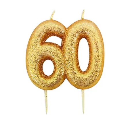 Candela numerica 60 oro glitter per compleanni, anniversari e altre occasioni