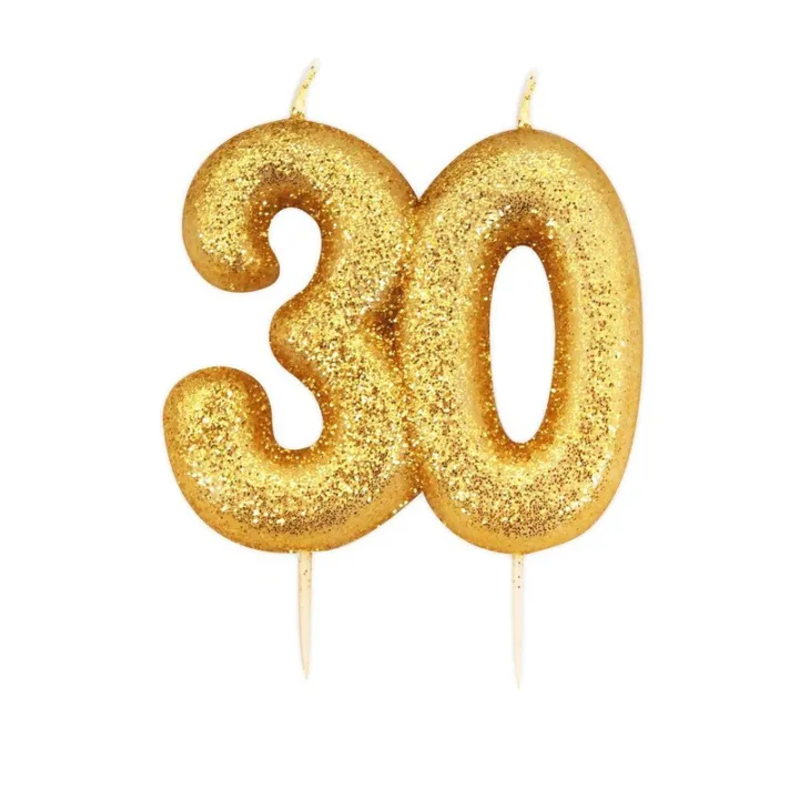 Zahlenkerze 30 Gold Glitzer für Geburtstage, Jubiläen und andere Anlässe