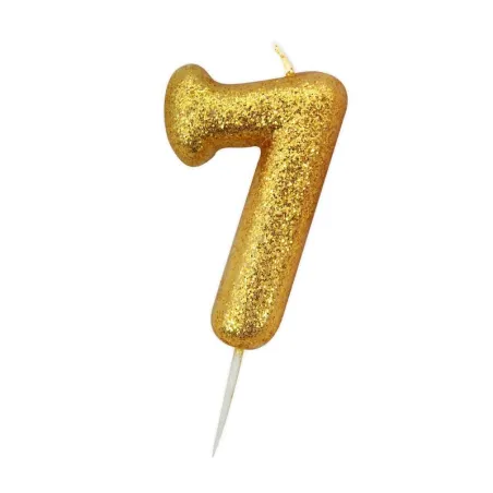 Bougie numérotée 7 or scintillant pour anniversaires, jubilés et autres occasions