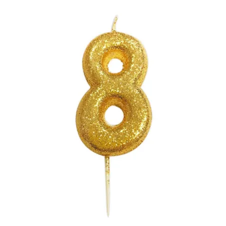 Candelina numero 8 oro glitter per compleanni, anniversari e altre occasioni