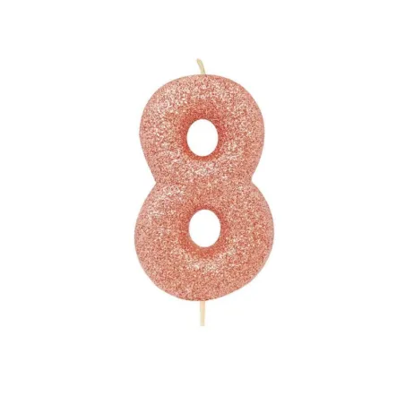 Bougie numérotée 8 or rose scintillant pour anniversaires, jubilés et autres occasions