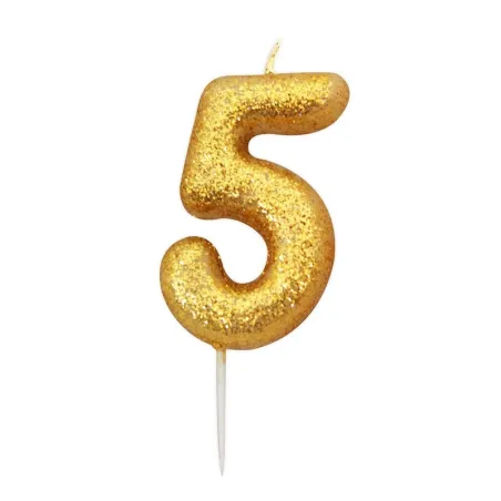 Number candle 5 gold glitter for birthdays, anniversaries and other occasions