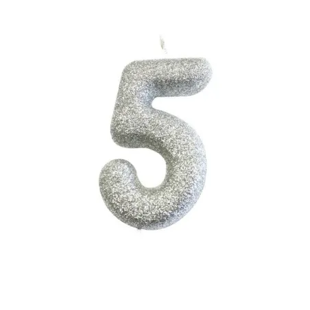 Candela numerica 5 glitter argento per compleanni, anniversari e altre occasioni