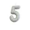 Number candle 5 silver glitter for birthdays, anniversaries and other occasions