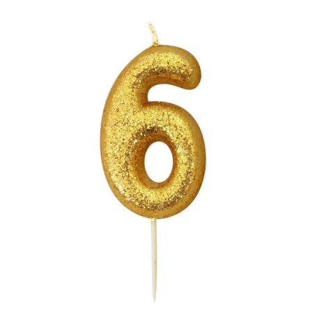 Number candle 6 gold glitter for birthdays, anniversaries and other occasions