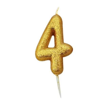Candela numero 4 glitter oro per compleanni, anniversari e altre occasioni