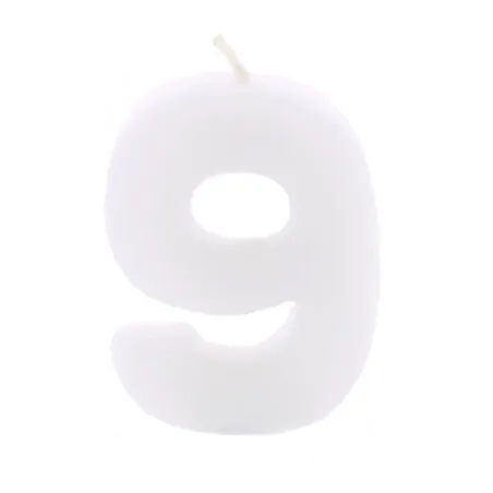 Bougie numérotée 9 Blanc pour anniversaires, jubilés et autres occasions