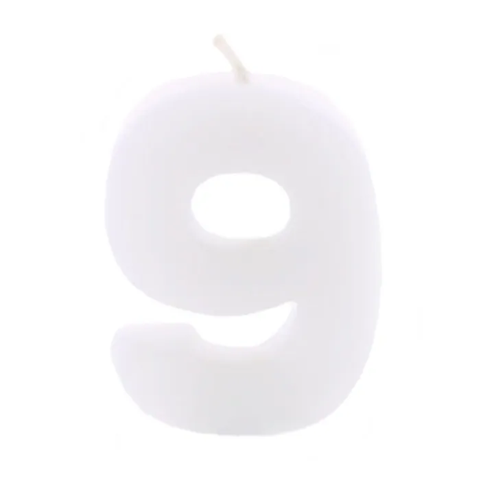 Bougie numérotée 9 Blanc pour anniversaires, jubilés et autres occasions
