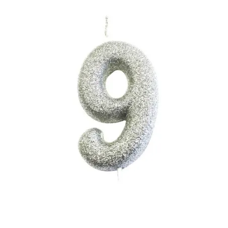 Candela numero 9 glitter argento per compleanni, anniversari e altre occasioni