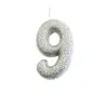 Bougie numérotée 9 argent scintillant pour anniversaires, jubilés et autres occasions