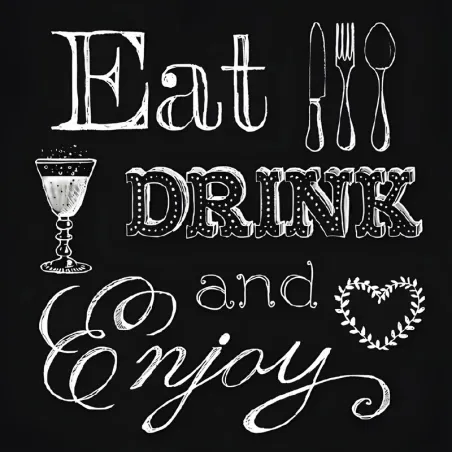 Tovaglioli neri Eat, Drink and Enjoy, 20 pezzi.