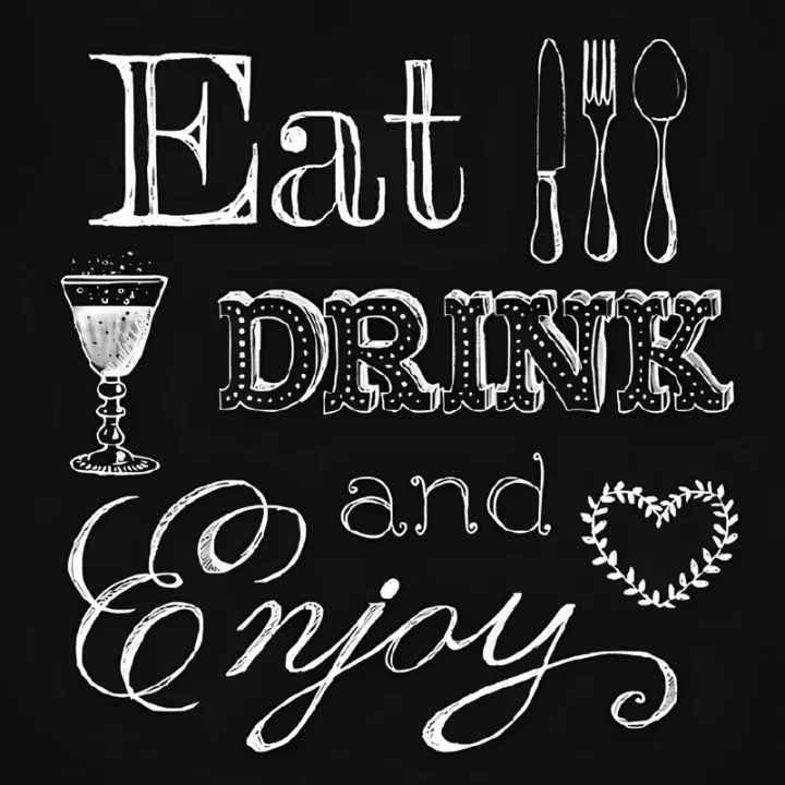 Tovaglioli neri Eat, Drink and Enjoy, 20 pezzi.