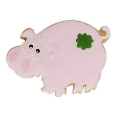 Cookie cutter with lucky pig ejector for beautifully decorated biscuits