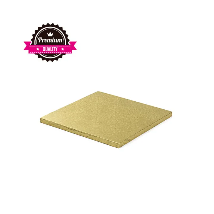 Plateau à gâteaux carré extra fort Or 20 x 20 cm pour un transport sûr