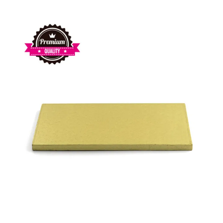 Cake plate rectangular extra strong gold 20 x 30 cm for safe transport