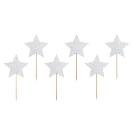 Topper per cupcake stella argento, 6 pezzi - Cake topper luccicanti
