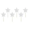 Cupcake topper stars silver, 6 pieces - glittering cake topper