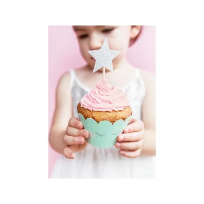 Topper per cupcake stella argento, 6 pezzi - Cake topper luccicanti