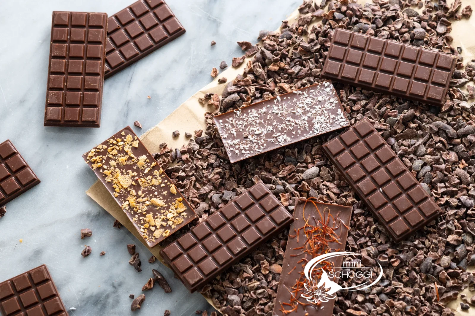 Dark, white and milk chocolate