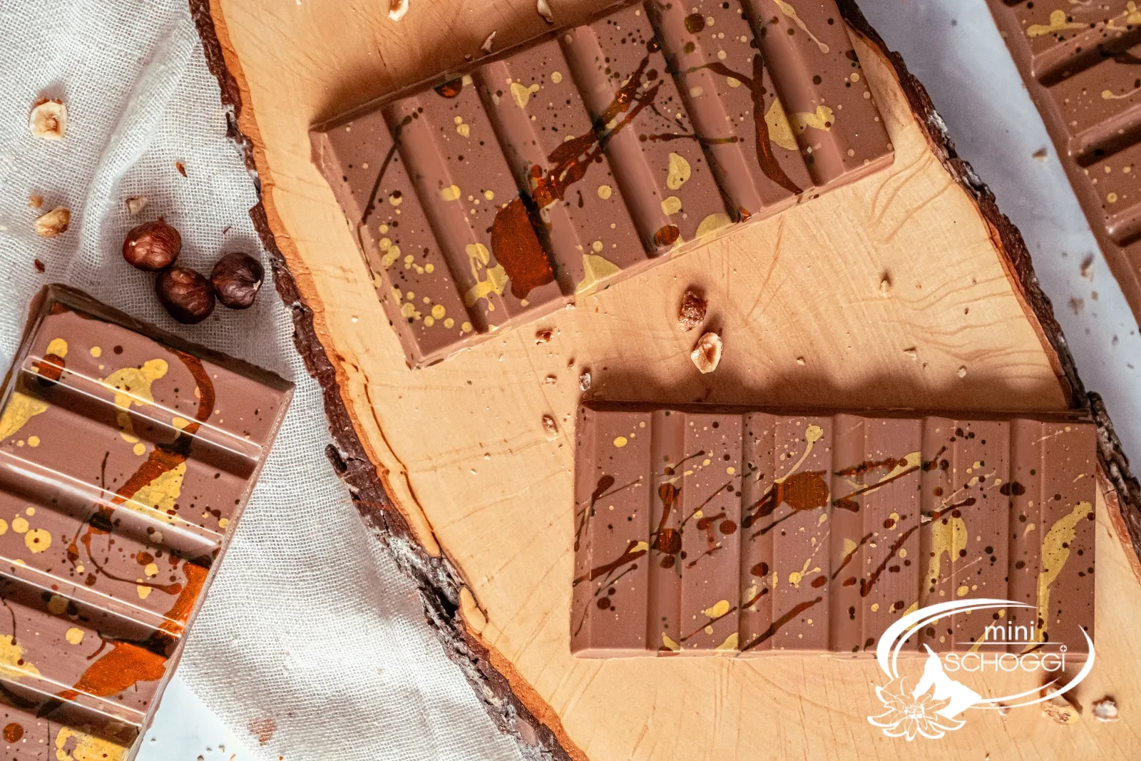 Dubai chocolate with hazelnut filling, sliced and stacked