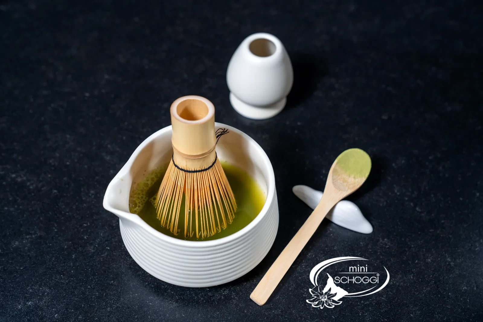 Whisked matcha with fine foam in the bowl