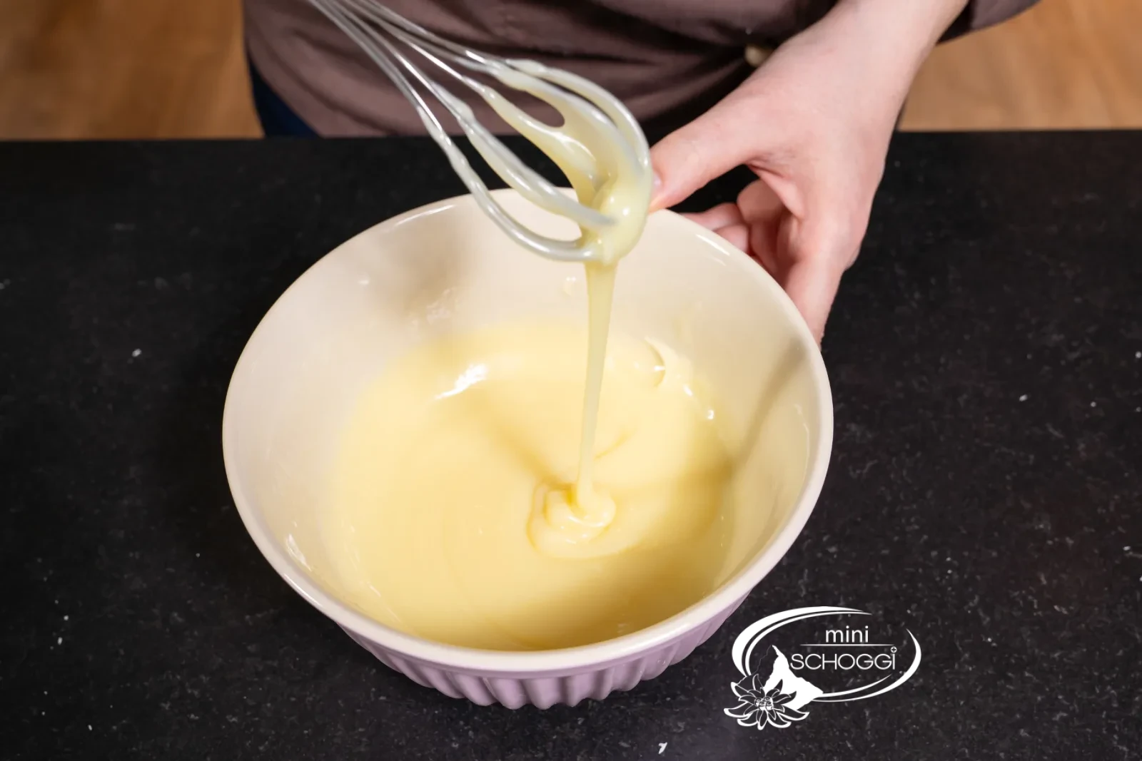 The Ganache is stirred smooth until the couverture has dissolved