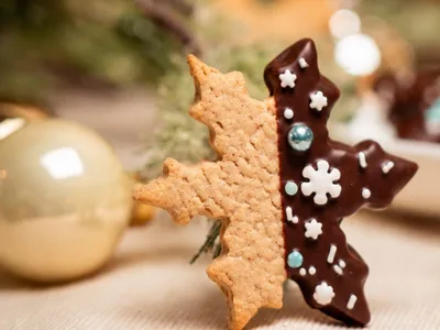 Vollkorn Cookies wie aus der Backstube: nussige Schneesterne mit Couverture-Glanz